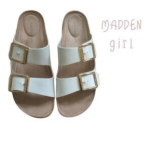 madden girl double strap sandals white gold NEW
